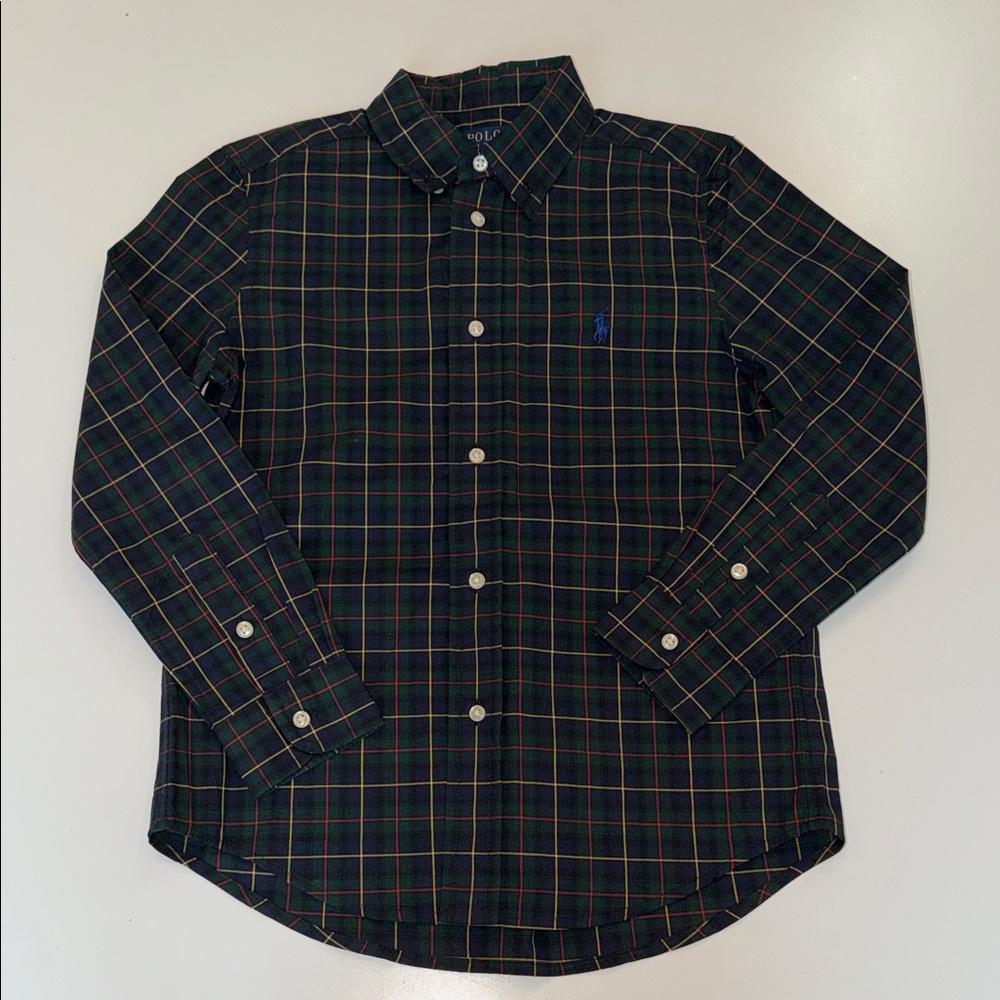 Polo Ralph Lauren Kids Navy and green Plaid Button Down Shirt size 7